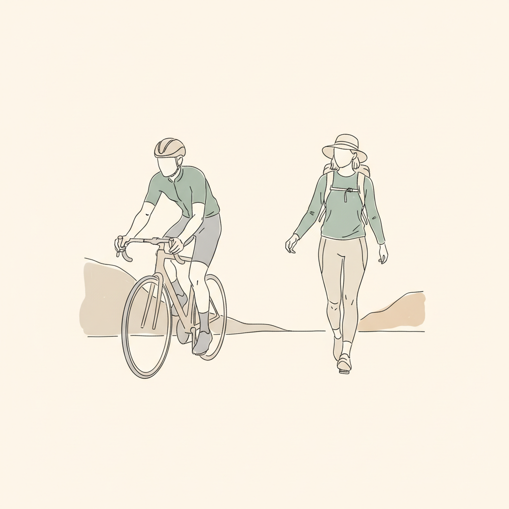 An illustration showing a cyclist and hiker in Zermatt.