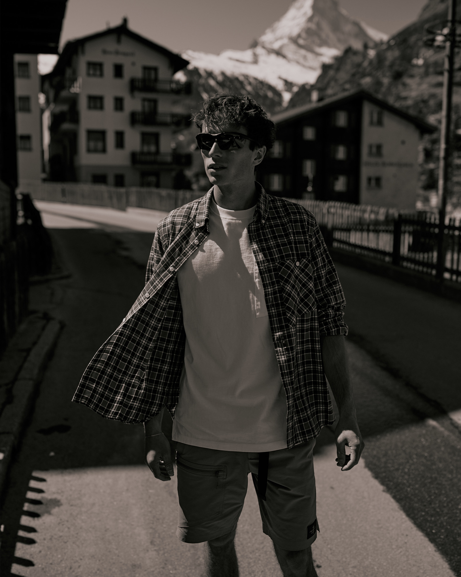 A portrait in flannel layers beneath the Matterhorn